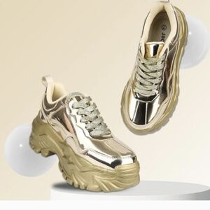 Niluber Sneakers Walking Shoe Gold Metallic Halogram PU Thermoplastic 10